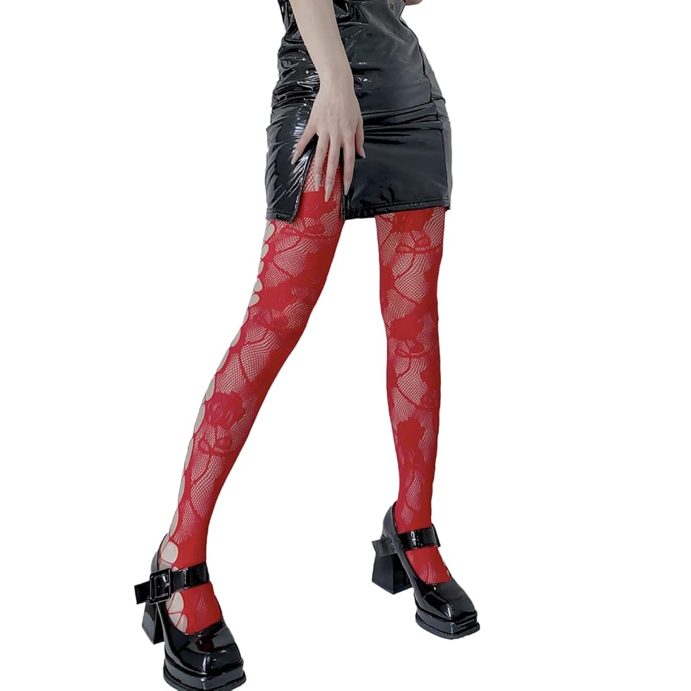 Dsgzkk Women Punk Colorful Fishnet Pantyhose Side Crisscross